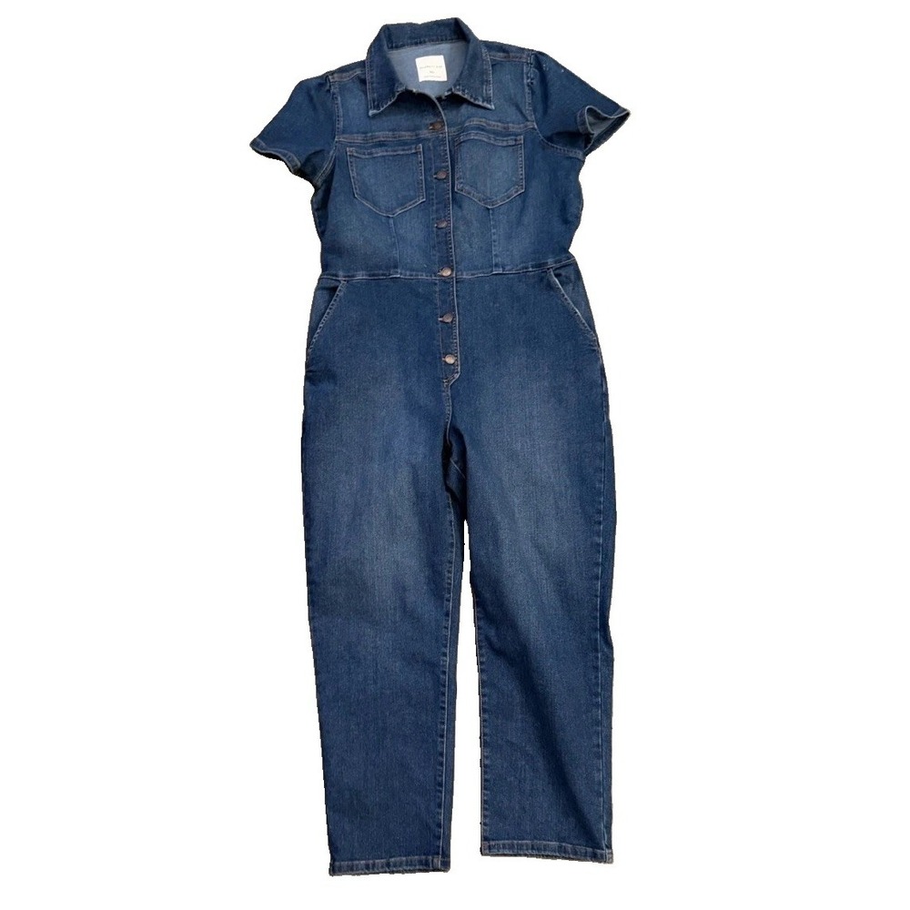 Celebrity Pink Womens XXL Denim Jumpsuit Short Sleeve Wide Leg Utility Western